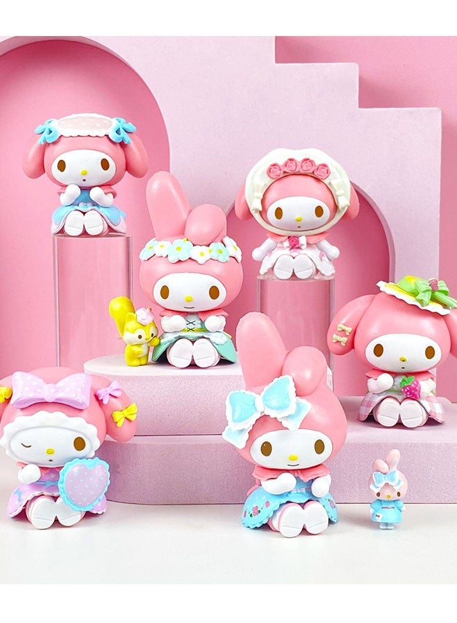 6PCS Wreath My Melody Blind Box Figure Set , Cute Anime Collectible Model, Adorable Collectible Statue, Desktop Trendy Toy Ornament, Car Ornament, Surprise Unboxing Experience, Kids Girls Birthday Gift Collection , Mystery Gifts For Boys Girls , 10 cm - Image 2