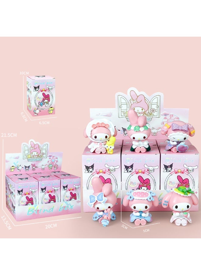 6PCS Wreath My Melody Blind Box Figure Set , Cute Anime Collectible Model, Adorable Collectible Statue, Desktop Trendy Toy Ornament, Car Ornament, Surprise Unboxing Experience, Kids Girls Birthday Gift Collection , Mystery Gifts For Boys Girls , 10 cm - Image 1