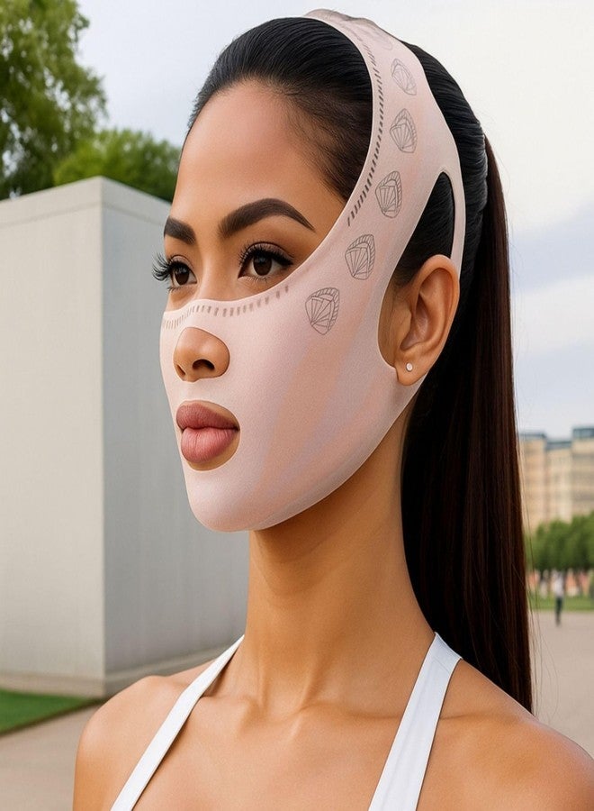 TASKHOUSE V-Line Lifting Face Mask for Women Chin Slimming Strap for Double Chin Reduction, Neck Firming & Face Tightening (Pack of 1; Light Pink) - Image 3