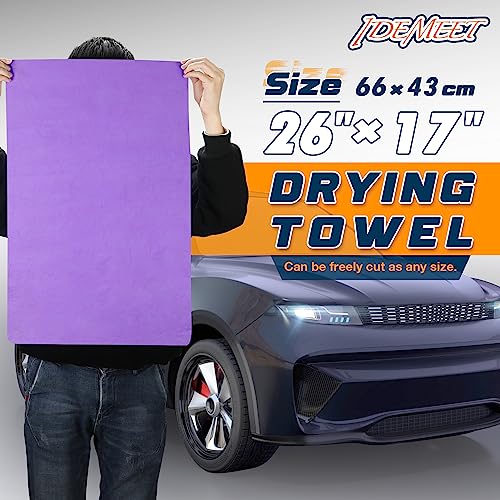 Idemeet Premium Shammy Towel for Car, Super Absorbent 2 Pack 26""x17"" Car Drying Towel, Reusable Soft Car Wash Cloth, Chamois Cloth for Car, Dust Remove, No Scratch/Spot/Streak, Blue & Purple - Image 4