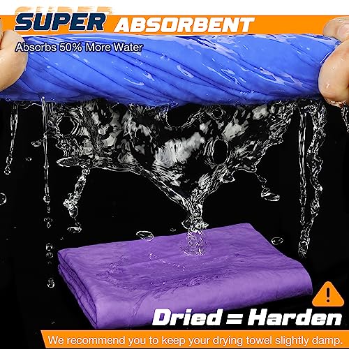 Idemeet Premium Shammy Towel for Car, Super Absorbent 2 Pack 26""x17"" Car Drying Towel, Reusable Soft Car Wash Cloth, Chamois Cloth for Car, Dust Remove, No Scratch/Spot/Streak, Blue & Purple - Image 2