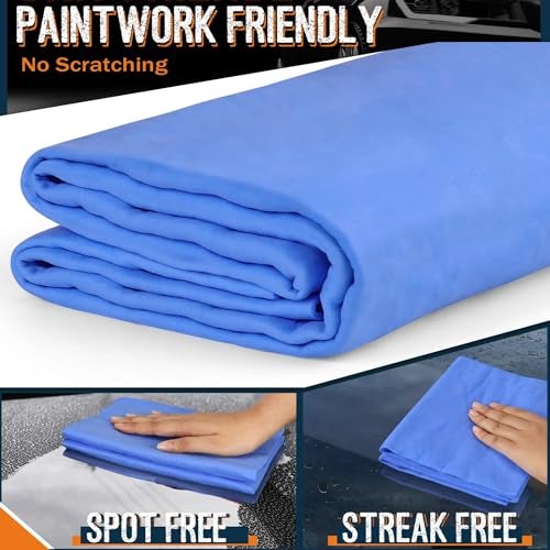 Idemeet Premium Shammy Towel for Car, Super Absorbent 2 Pack 26""x17"" Car Drying Towel, Reusable Soft Car Wash Cloth, Chamois Cloth for Car, Dust Remove, No Scratch/Spot/Streak, Blue & Purple - Image 5