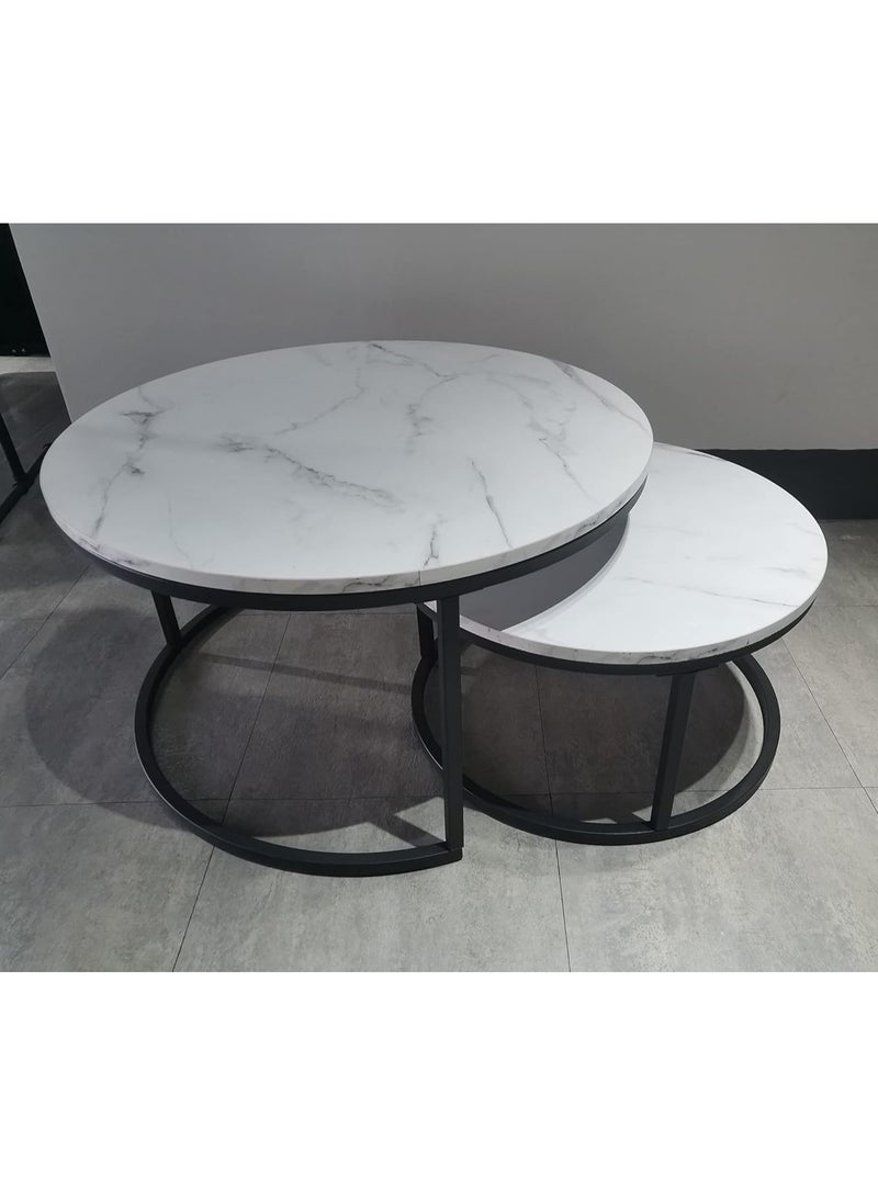 DubaiGallery Coffee Table Set of 2 Stackable MDF Top Side Table Round Set Table Combination Small Set Table Set Industrial Style Side Table Round for Living Room, Balcony - Image 4