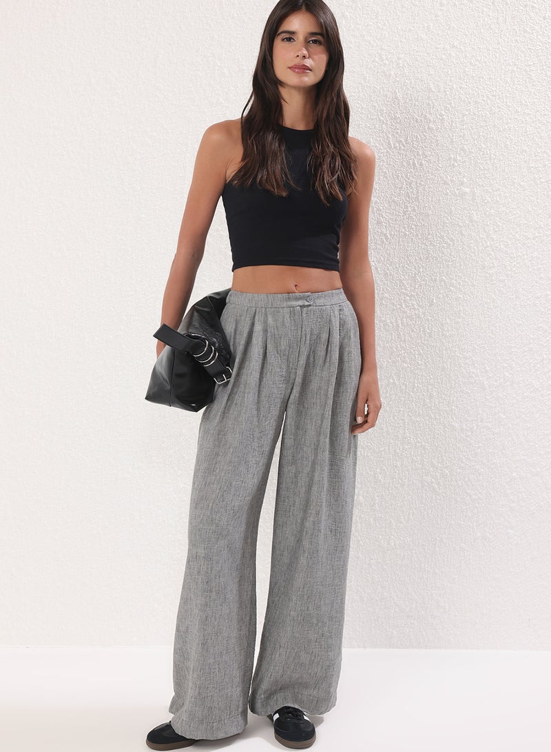trendyol Gray Wide Leg/Wide Leg Woven Trousers Twoss25Pl00107 - Image 1