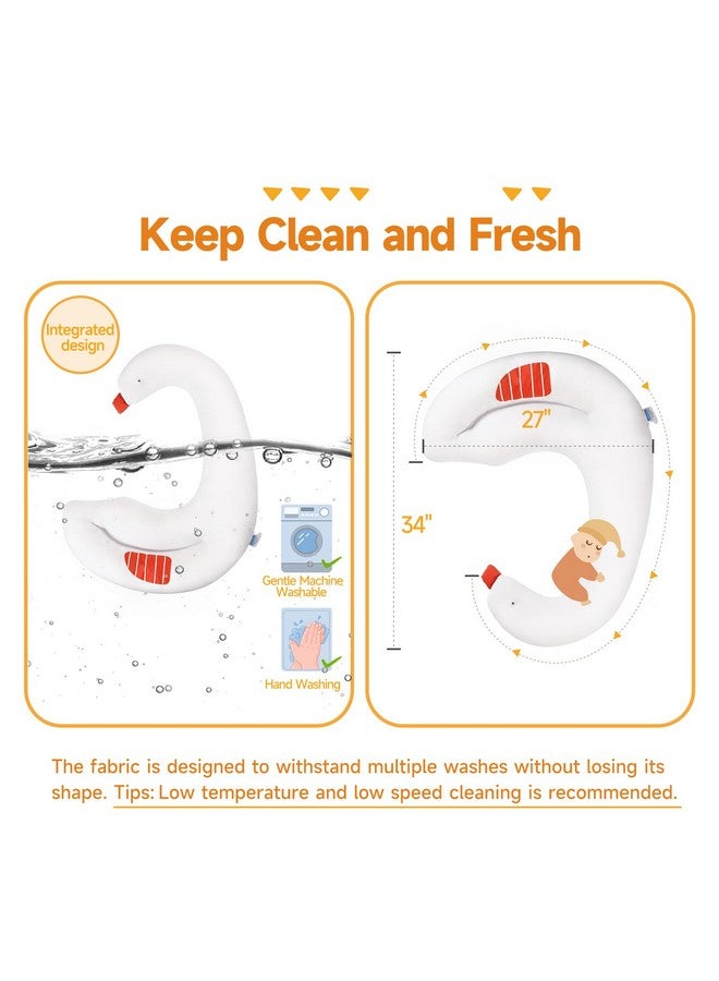 Choc chick Curve Long Kids Body Pillow,36X27inches Swans Shape Soft Child Hug Sleep Toddler Pillow,Hand Washable 100% Organic Cotton Pillowcase Toddler Pillows for Sleeping - Image 4