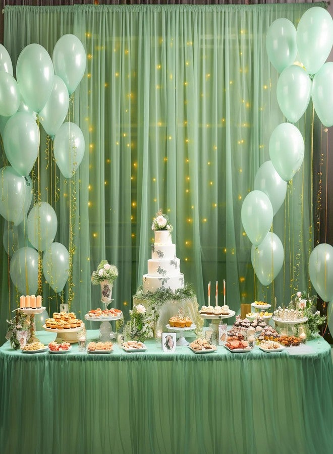 Shillance 10ft x 8ft Green Backdrop Curtain Panels with Lights String for Parties, Sheer Tulle Wedding Backdrop Drapes for Baby Shower Birthday Party Home Decorations - Image 3