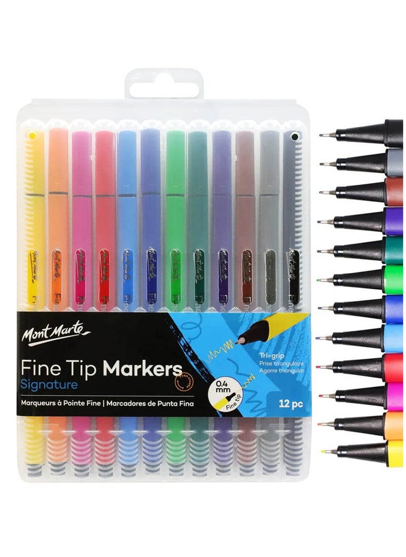 Mont Marte 12-Piece Fineliner Pens 0.4mm Tip Multicolour  - Image 1