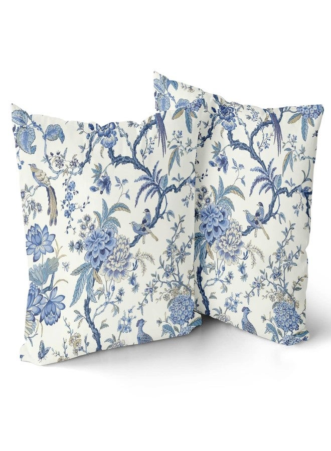 Sweetshow Chinoiserie Pillow Covers 20x20 Inch Blue and White Outdoor Pillows Blue Birds Flowers Throw Pillow Covers Cotton Square Cushion Cover Decor for Bedroom Couch Bed Living Room Sofa Chair Set of 2 - Image 2