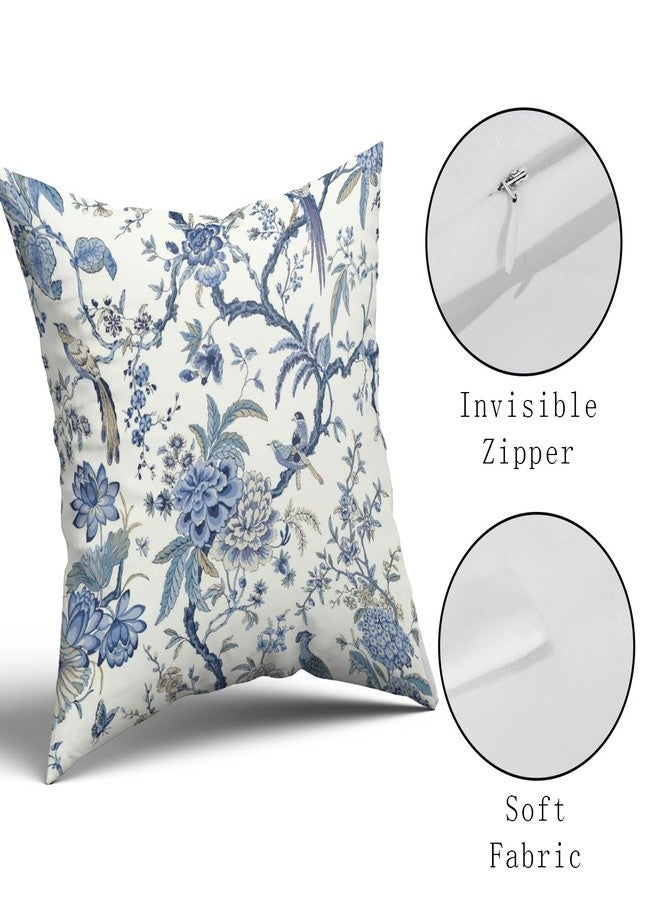 Sweetshow Chinoiserie Pillow Covers 20x20 Inch Blue and White Outdoor Pillows Blue Birds Flowers Throw Pillow Covers Cotton Square Cushion Cover Decor for Bedroom Couch Bed Living Room Sofa Chair Set of 2 - Image 4