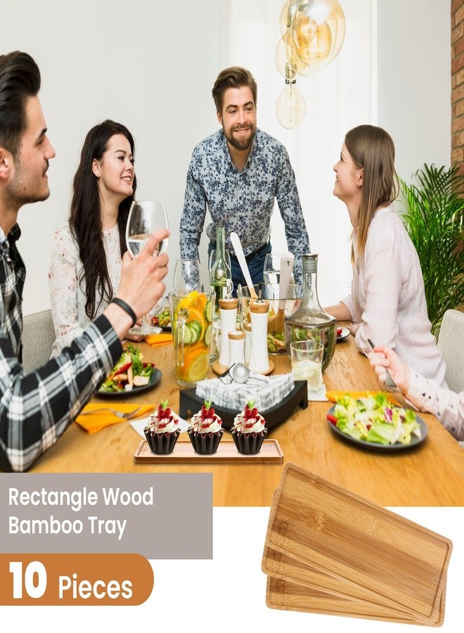 wutfuooo 10 Pcs Rectangle Wood Bamboo Tray Bamboo Serving Tray Wooden Serving Platter for Bathroom Counter Platter for Food for Dinner Kitchen - Image 3