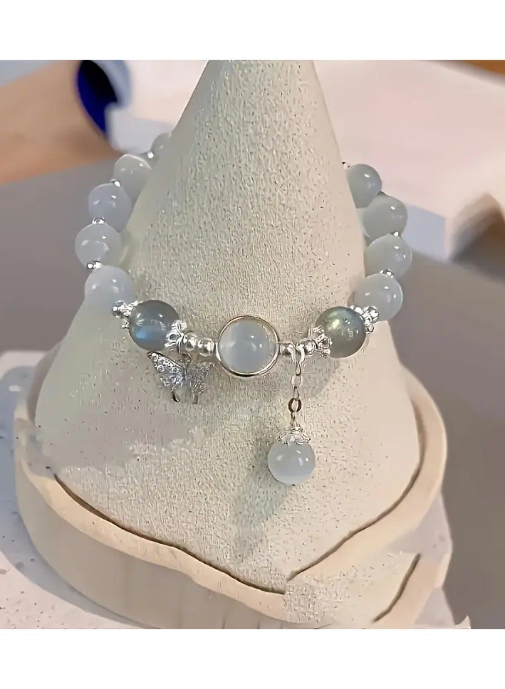 سوار جذاب من خرز زجاجي عين القطة مع تعليقة فراشة – هدية أنيقة للنساء - Image 3
