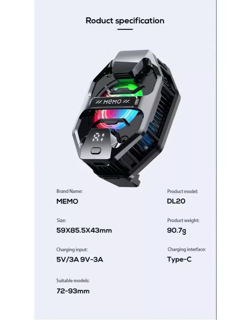 Memo MEMO DL20 Phone Cooler for Gaming and  Display  Phone Radiator  - Image 3