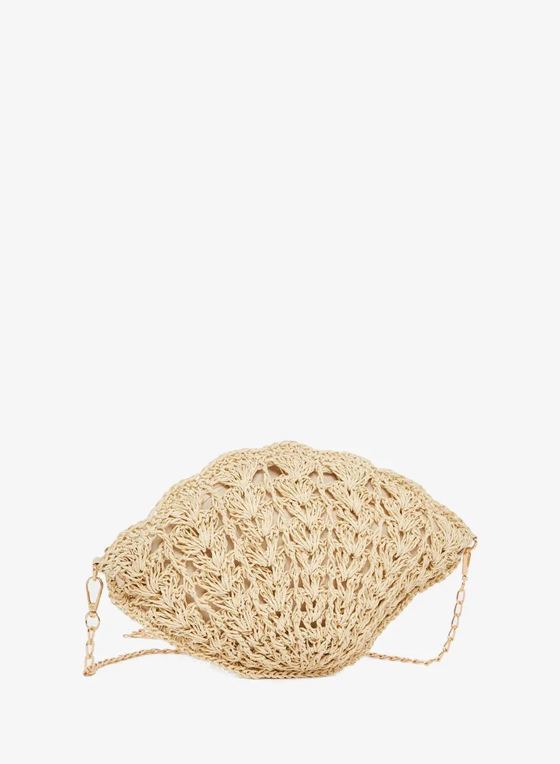 Styli Beige Crochet Mini Crossbody Bag