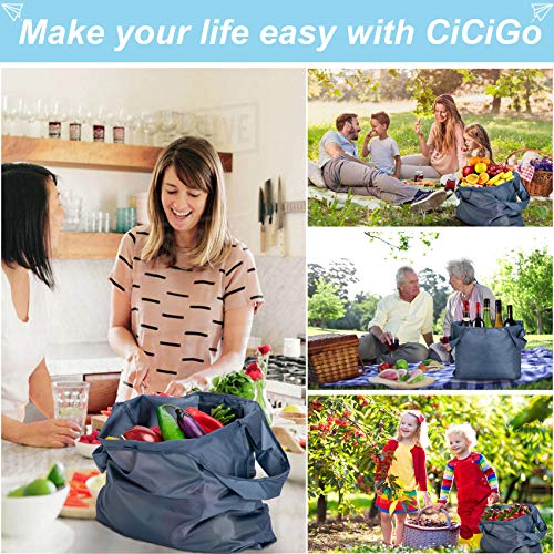 CiCiGo Large Reusable Bags Shopping Washable Foldable 6 Pack Grocery Bags Heavy Duty Lightweight Folding Gift Tote Bags Durable Polyester Gray - Image 2