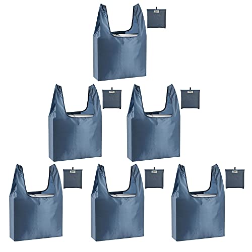 CiCiGo Large Reusable Bags Shopping Washable Foldable 6 Pack Grocery Bags Heavy Duty Lightweight Folding Gift Tote Bags Durable Polyester Gray - Image 1
