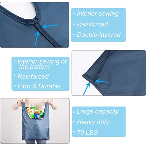 CiCiGo Large Reusable Bags Shopping Washable Foldable 6 Pack Grocery Bags Heavy Duty Lightweight Folding Gift Tote Bags Durable Polyester Gray - Image 5