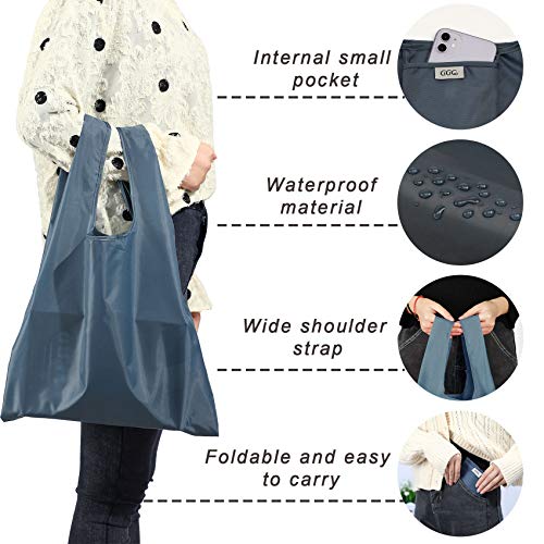 CiCiGo Large Reusable Bags Shopping Washable Foldable 6 Pack Grocery Bags Heavy Duty Lightweight Folding Gift Tote Bags Durable Polyester Gray - Image 4