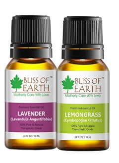 BLISS OF EARTH Bliss Of Earth Pure Lavender Essential Oil & Lemongrass Natural Organic Essential Oil Combo 10ml Therapeutic Grade Pack Of 2  - Image 1