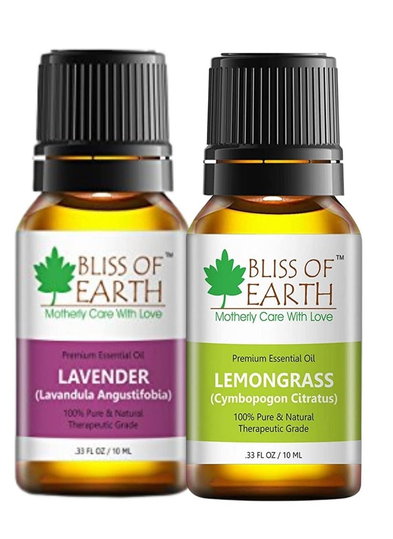 BLISS OF EARTH Bliss Of Earth Pure Lavender Essential Oil & Lemongrass Natural Organic Essential Oil Combo 10ml Therapeutic Grade Pack Of 2  - Image 1