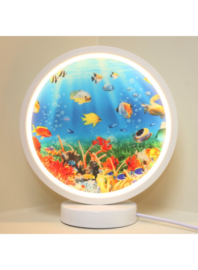 Nordic Creative Ring Led Lamp Stepless Dimming Night Light Energy-saving Eye Protection Dormitory Fill Light Diy Handmade-Specification:28cm White Circle - Underwater World - [usb Interface] Warm Light [mild Style]  - Image 1