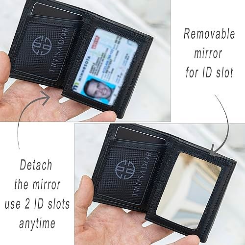 TRUSADOR محفظة جلدية TRUSADOR Marseille بتقنية RFID للنساء والرجال تشمل نافذة للهوية، مرآة قابلة للفصل، تخزن الفواتير، البطاقات، تشمل جيب للنقود، تخزن النقد (أسود) - Image 3
