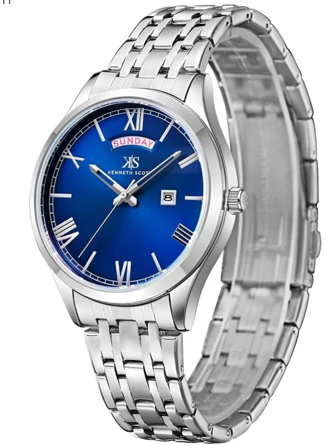 KENNETH SCOTT Kenneth Scott Men's Quartz Movement Watch, Analog Display and Stainless Steel Strap - K22014-SBSN, Silver
