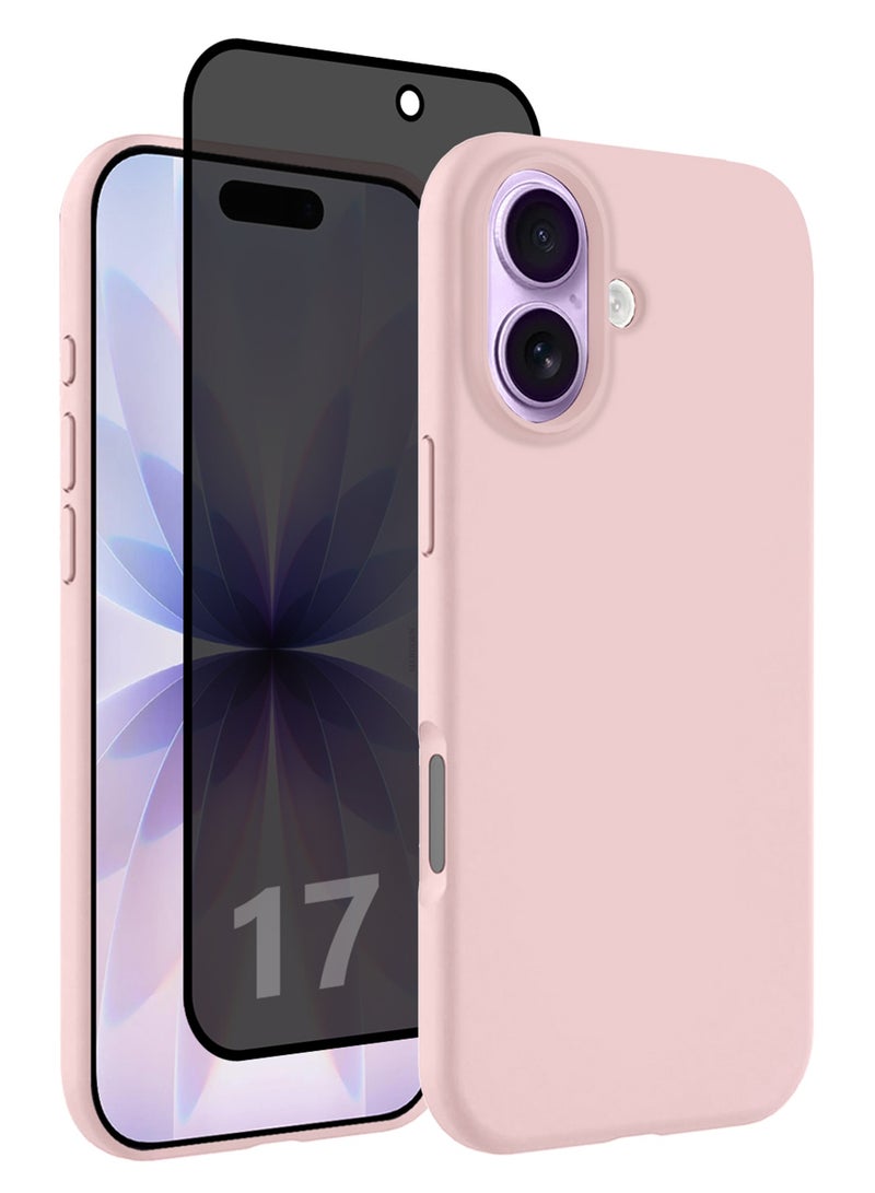 CATANES 2 Packs Silicone Protective Phone Case for iPhone 17 - Soft Anti-Scratch Microfiber Lining Ultra Slim Drop Protection Phone Cover with Privacy Screen Protector - Sand Pink - Image 1