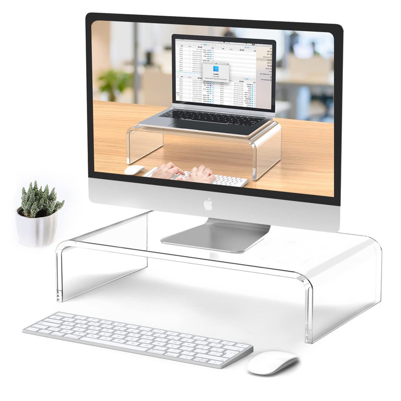 Beimu Acrylic Monitor Stand Riser Clear Laptop Stand for Desk Acrylic Monitor Riser for Desk Accessories Aesthetic Laptop Riser Clear Computer Stand White Office Supplies for Women Essentials - Image 1