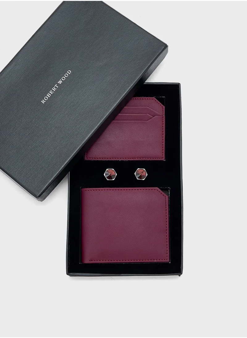 Robert Wood Wallet, Card Holder And Cuff Links Gift Set