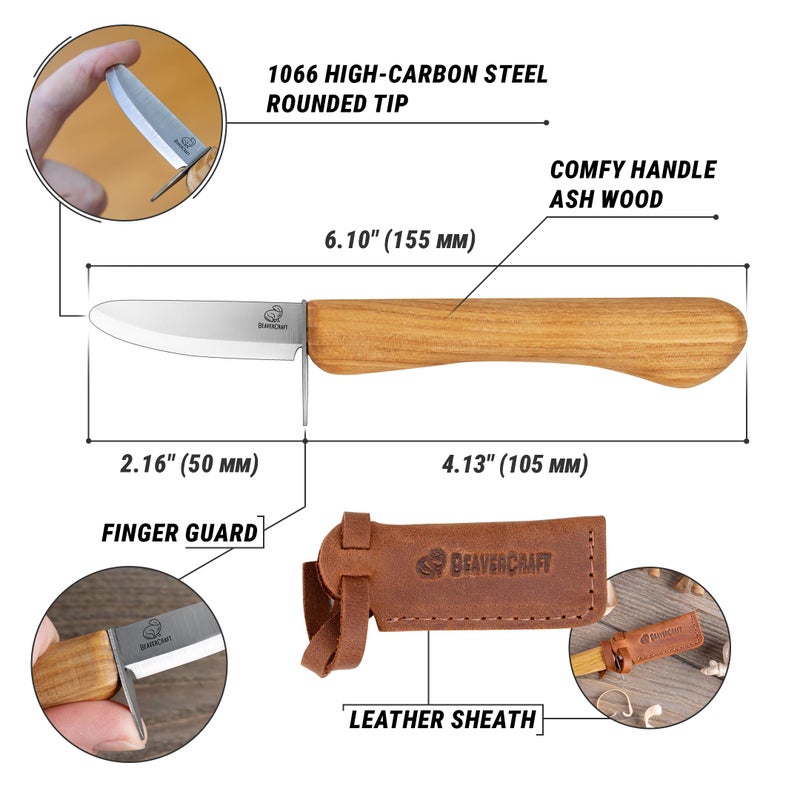 BeaverCraft Whittling Knife for Kids, Beginners - Safety Wood Carving Knife C1 Kid - Whittling Knives with Rounded Tip for Children, Entry-Level Carvers - Wood Carving Tools for Beginners, Boy Scout - Image 4