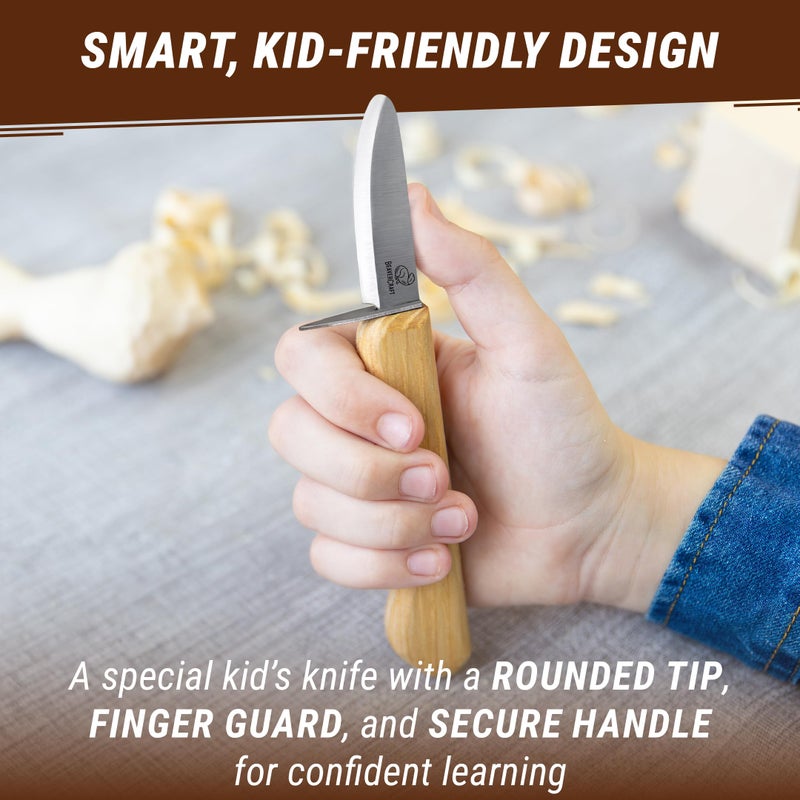 BeaverCraft Whittling Knife for Kids, Beginners - Safety Wood Carving Knife C1 Kid - Whittling Knives with Rounded Tip for Children, Entry-Level Carvers - Wood Carving Tools for Beginners, Boy Scout - Image 3