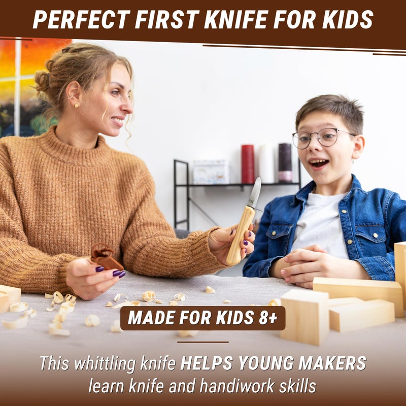 BeaverCraft Whittling Knife for Kids, Beginners - Safety Wood Carving Knife C1 Kid - Whittling Knives with Rounded Tip for Children, Entry-Level Carvers - Wood Carving Tools for Beginners, Boy Scout - Image 2