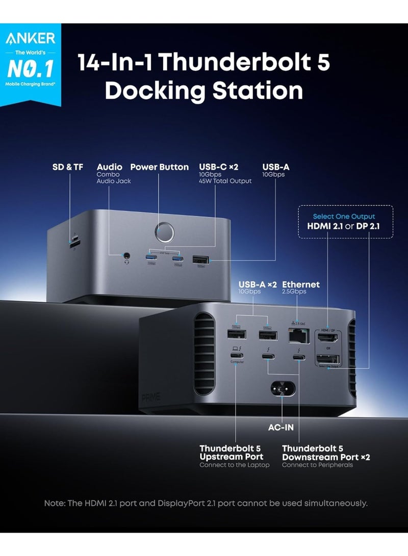 Anker Prime TB5 Docking Station, 14 Ports Thunderbolt 5 Docking Station with 140W Max Charging, 120Gbps Max Transfer, Ambient LED Lighting, Cooling System, Up to 8K Display for Thunderbolt 5/4 Laptops - Image 2