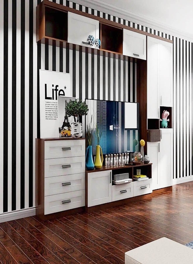Qianglive 17.3”x120” Black and White Striped Wallpaper Peel and Stick Wallpaper Self-Adhesive Removable Waterproof Wallpaper for Walls Modern Removable Wallpaper Vinyl Film - Image 5