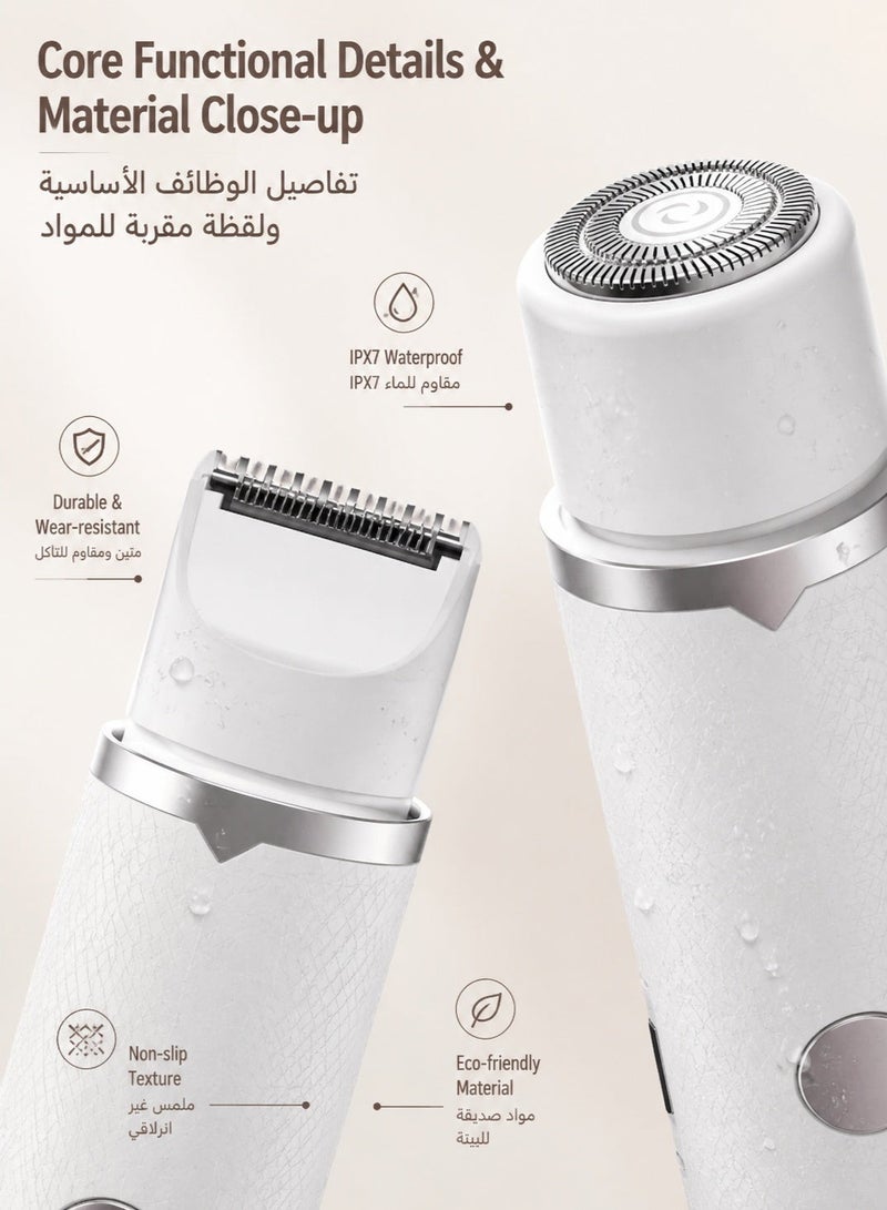 2 In 1 Dual Head Electric Hair Remover for Women, USB-C Rechargeable Portable Lady Shaver, Washable Stainless Steel Blade Facial Bikini Trimmer, Cordless Travel Epilator for Lip, Chin, Underarm, Leg & Full Body Smooth Shaving - Image 2