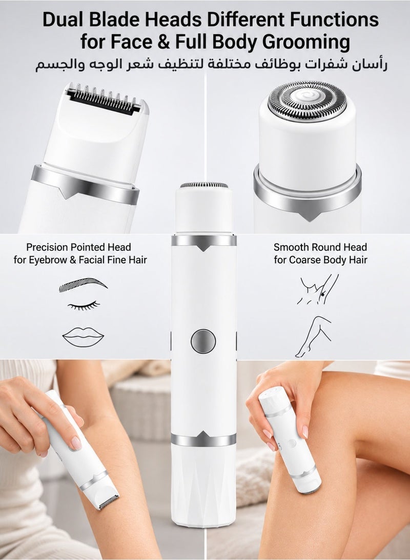 2 In 1 Dual Head Electric Hair Remover for Women, USB-C Rechargeable Portable Lady Shaver, Washable Stainless Steel Blade Facial Bikini Trimmer, Cordless Travel Epilator for Lip, Chin, Underarm, Leg & Full Body Smooth Shaving - Image 4