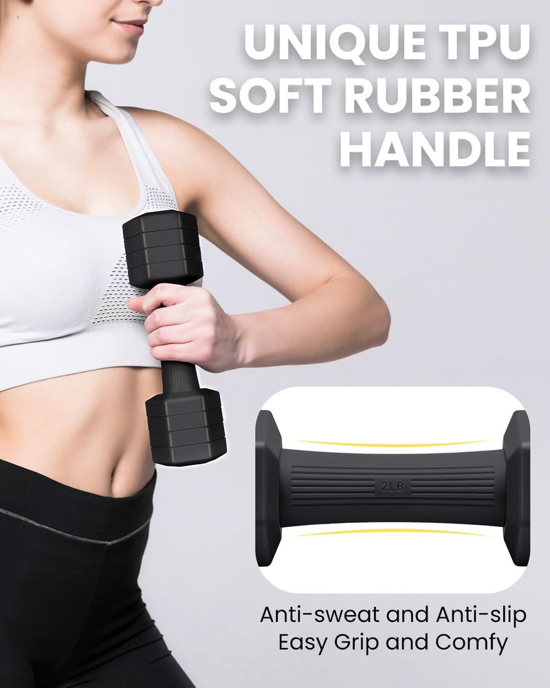 Fragraim Adjustable Dumbbells Set, 4 in 1 Hand Weights Set for Women Men 10 LB Dumbbell Pair Each 2lbs 3lbs 4lbs 5lbs Weights Dumbbells Set with TPU Soft Rubber Handle for Home Gym Exercise Fitness - Black - Image 4