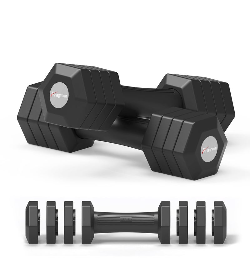 Fragraim Adjustable Dumbbells Set, 4 in 1 Hand Weights Set for Women Men 10 LB Dumbbell Pair Each 2lbs 3lbs 4lbs 5lbs Weights Dumbbells Set with TPU Soft Rubber Handle for Home Gym Exercise Fitness - Black - Image 1