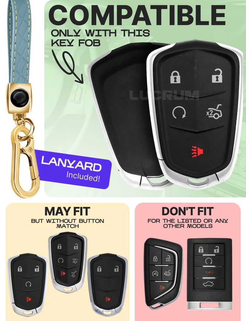 Lucrum Compatible with Cadillac Escalade Key Fob Cover & Leather Keychain, Keyfob Case for ATS CTS DTS SRX STS XTS CT6 XT4 XT5 XT6 - (2015-2023) - Blue and Gold - Image 2