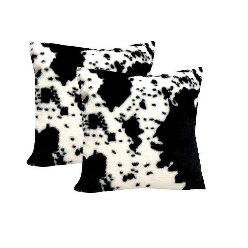 TOMWISH Decorative Throw Pillow Covers 18x18 Pack of 2 Soft Cozy Fleece Flurry Throw Pillow Covers for Couch Bed Sofa Farmhouse Animal Skin Black White Printed Both Sides Square - Image 1