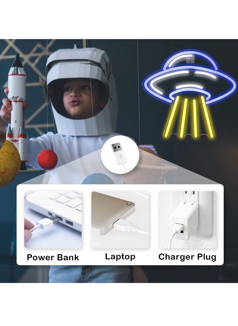 ماركة غير محددة لافتة نيون على شكل UFO، لافتة نيون للغرفة، ديكور حائط بإضاءة نيون LED على شكل كائنات فضائية، لافتة نيون على شكل مركبة فضائية، لافتات نيون على شكل سفينة فضاء، ديكور حائط لغرفة الألعاب في غرفة النوم،  - Image 5
