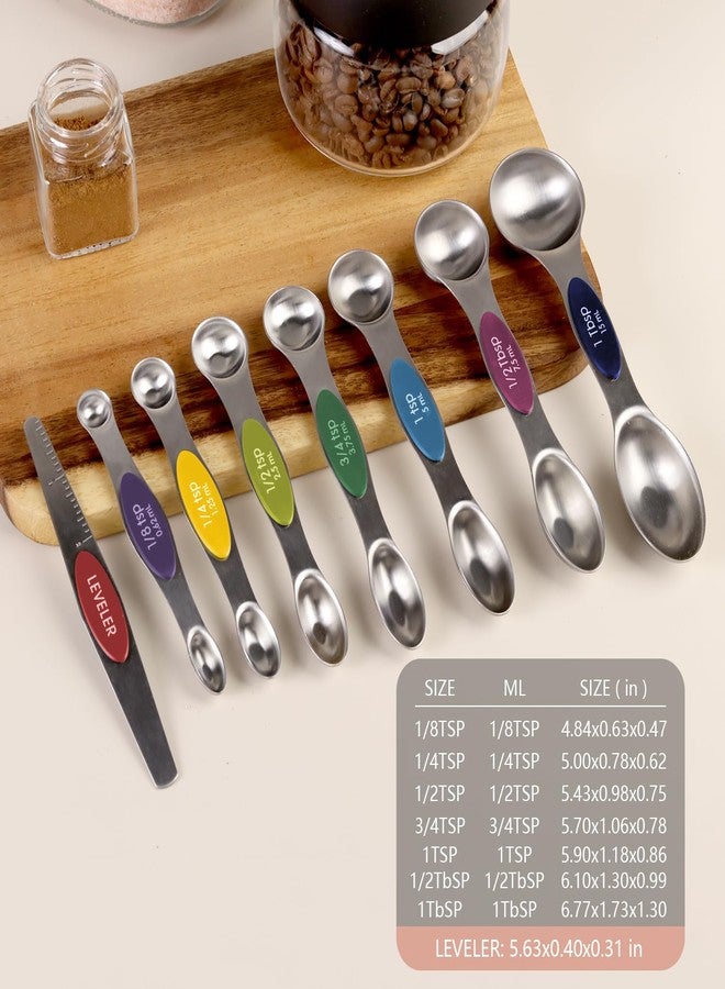 ChefAide Pack of 8 Stainless Steel Magnetic Measuring Spoons Set, Dual Sided, Stackable, Adjustable Teaspoon and Tablespoon Measure Spoon with Leveler, Kitchen Gadgets - Image 2