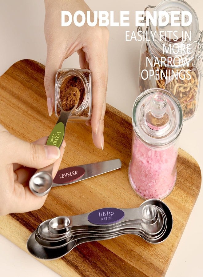ChefAide Pack of 8 Stainless Steel Magnetic Measuring Spoons Set, Dual Sided, Stackable, Adjustable Teaspoon and Tablespoon Measure Spoon with Leveler, Kitchen Gadgets - Image 3