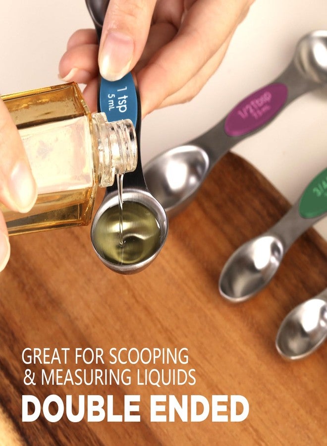 ChefAide Pack of 8 Stainless Steel Magnetic Measuring Spoons Set, Dual Sided, Stackable, Adjustable Teaspoon and Tablespoon Measure Spoon with Leveler, Kitchen Gadgets - Image 5