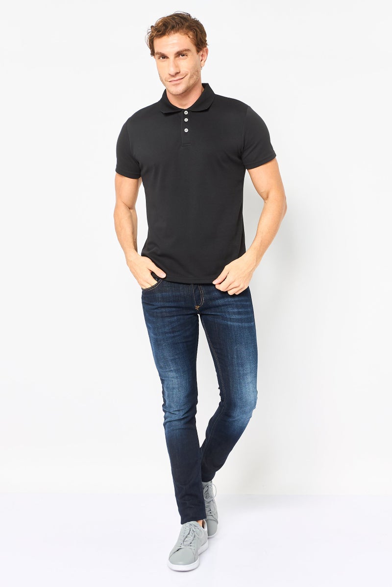 Algspar قميص بولو قصير الأكمام للرجال بتصميم عادي، أسود - Image 3