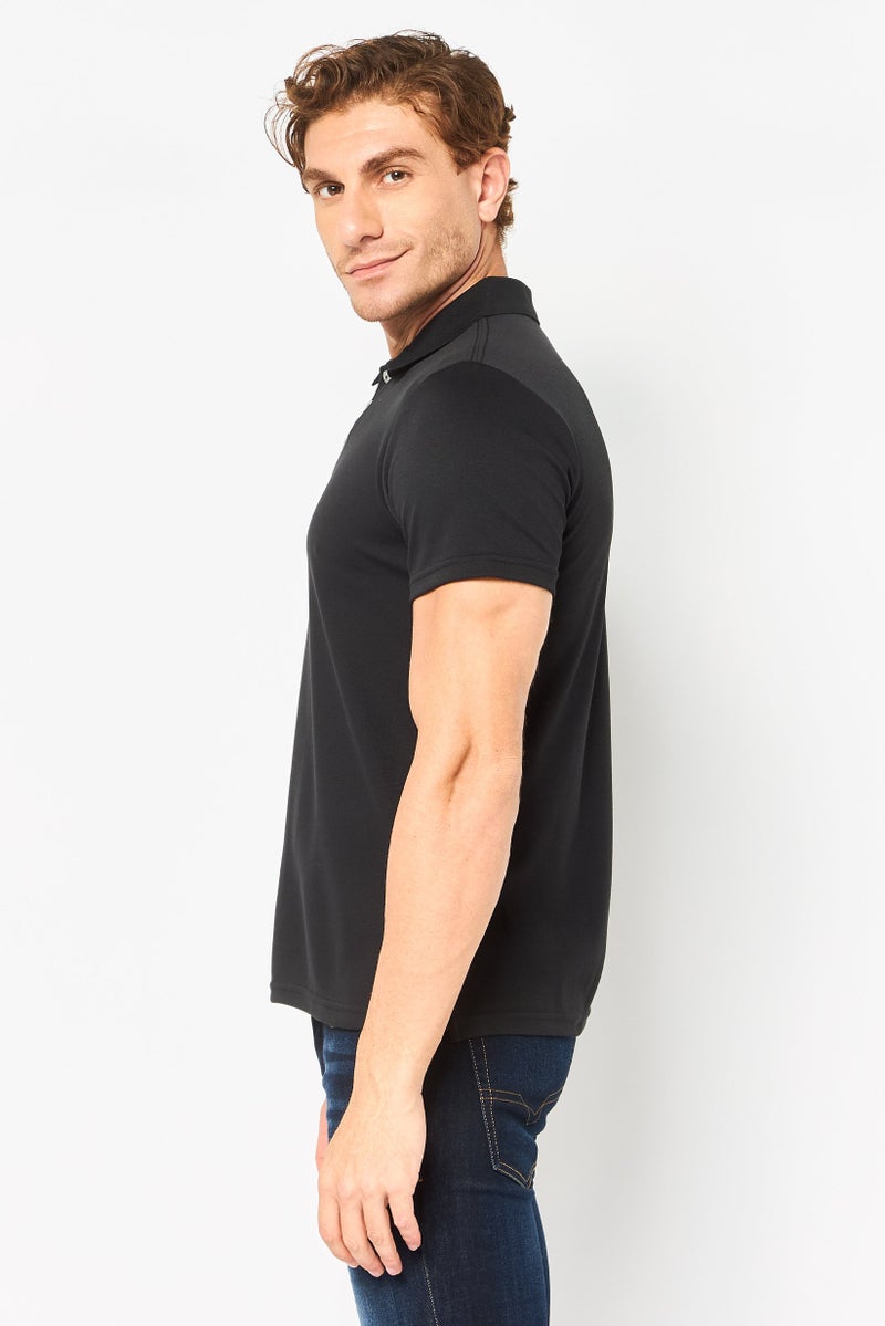 Algspar قميص بولو قصير الأكمام للرجال بتصميم عادي، أسود - Image 2