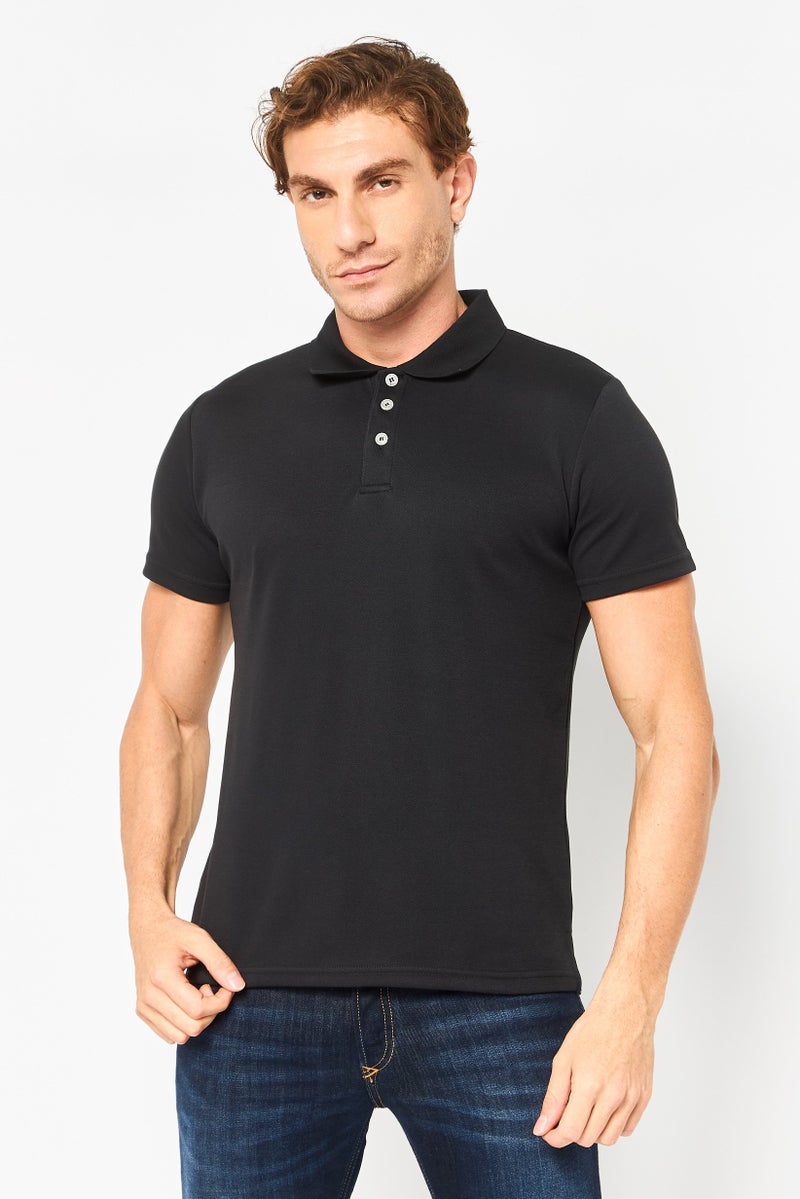 Algspar قميص بولو قصير الأكمام للرجال بتصميم عادي، أسود - Image 1