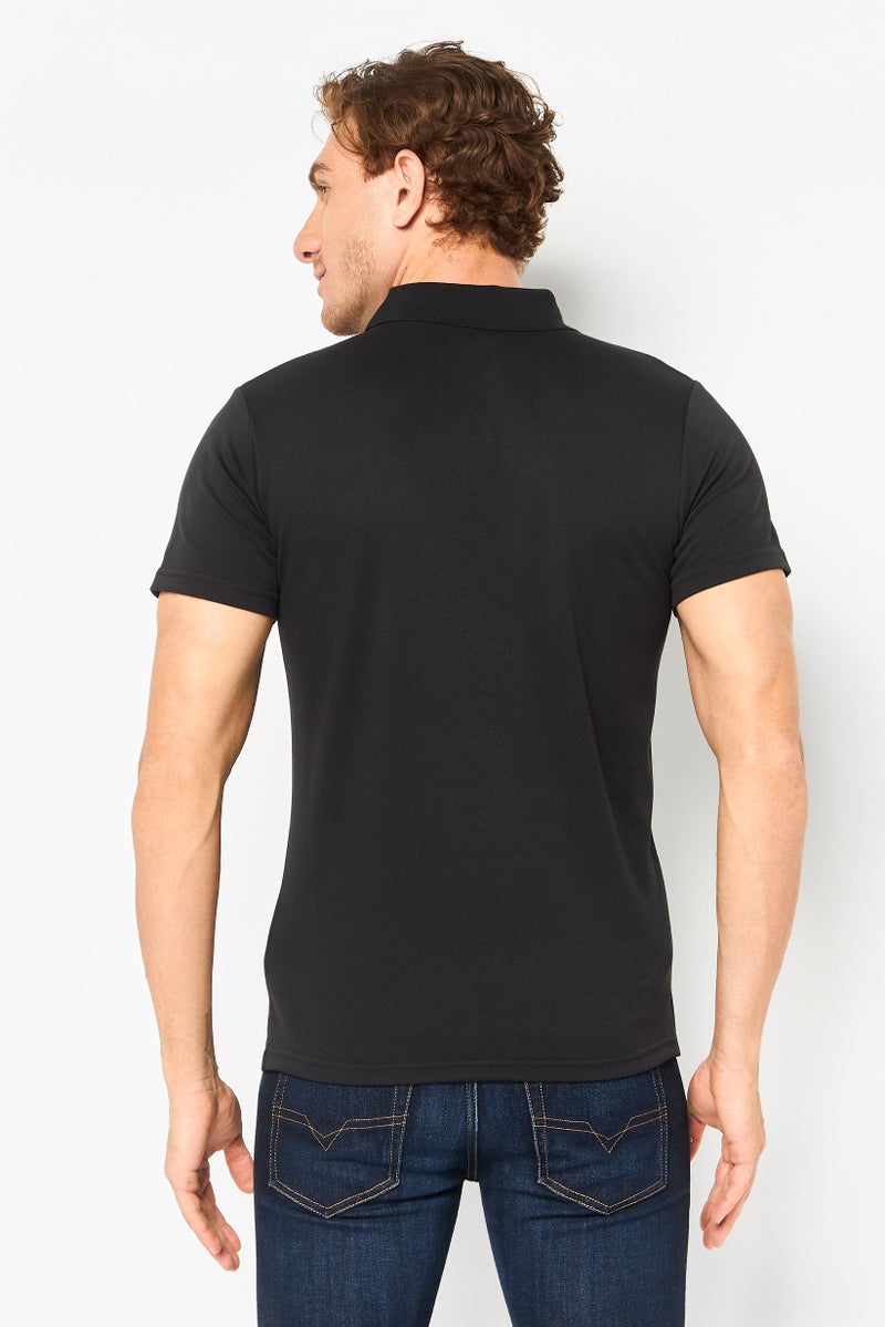 Algspar قميص بولو قصير الأكمام للرجال بتصميم عادي، أسود - Image 4