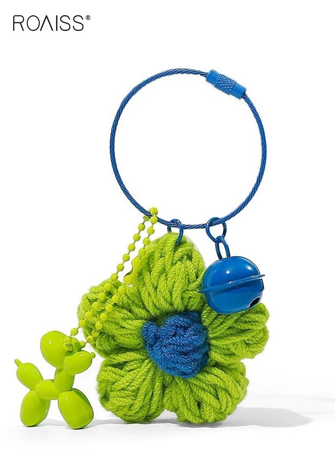 roaiss Woven Daisy Green Plush Toy Keychain Bag Charm, Bag Ornament, Couple's Funny Small Lightweight Keychain Doll Cute Keychain, Suitable for Travel, Anti-Loss Gift