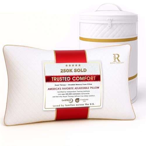 Royal Therapy King Shredded Memory Foam Bed Pillow – Adjustable Memory Foam Pillow for Sleeping, Firm Pillow for Neck & Shoulder Support, Breathable for Back, Stomach, Side Sleepers - Image 1